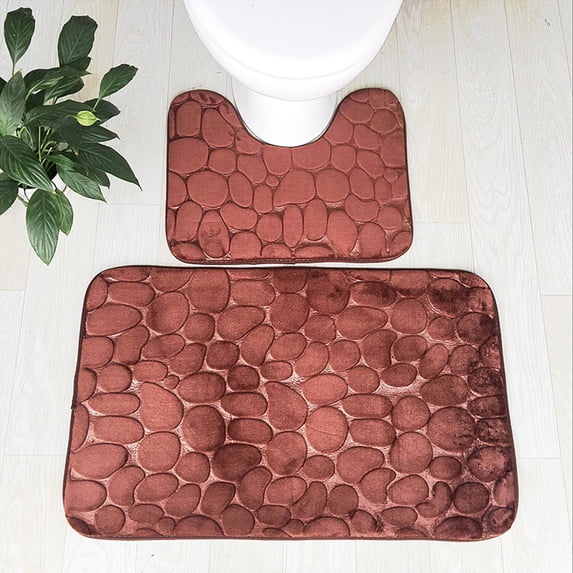 EDHITNR Bathroom Rugs Sets 2 Piece, U Shaped Toilet Mat Bath Mat Set, Enlarged Thickened Non Slip PVC Backing Microfiber Shag Rug for Bathroom Floor Decoration