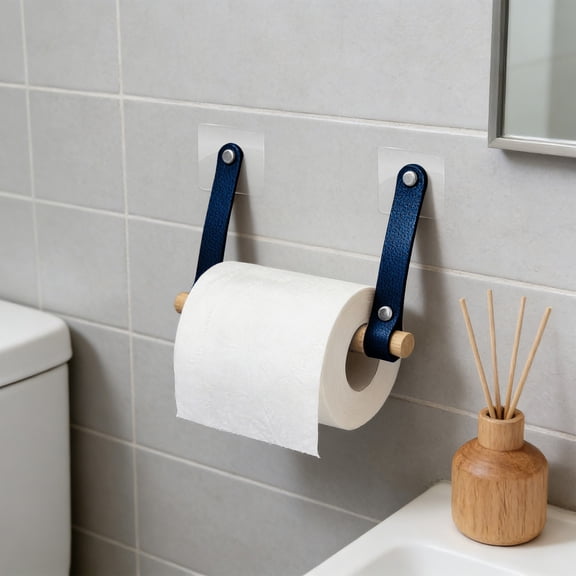 EDHITNR Under Cabinet Paper Towel Holder, Leather Strap with Wooden Rod for Kitchen Bathroom in Color Options, Rural Style Tissue Dispenser with Easy Install