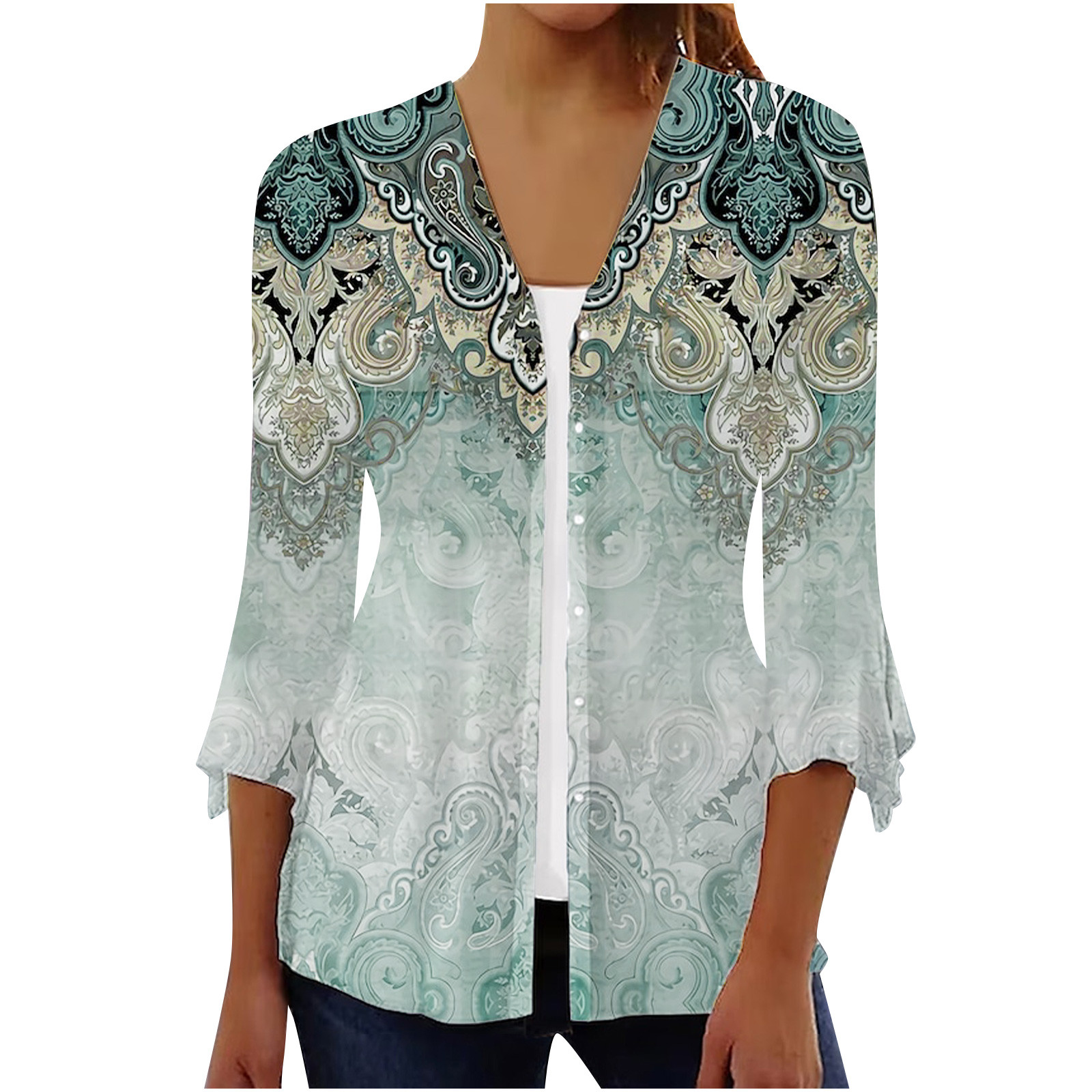 MULTIPLES Women's Three-Quarter Sleeve V-Neck Tunic Top With Embellishment - Slimsation Tummy Control Panel, Missy & Plus Sizes - View #4
