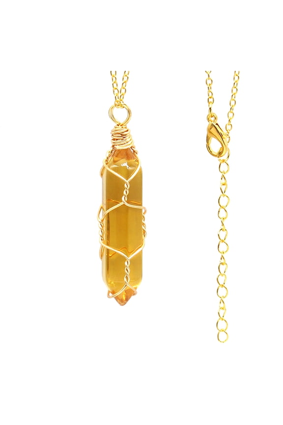 Chakra Crystal Pendant, Natural Quartz Healing Necklace Pendant, Hexagonal Pointed Gemstone for Protection Luck Wealth Jewelry, Yellow