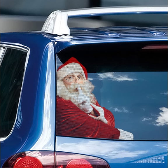 EDHITNR Christmas Santa Claus Window Sticker, Semi Transparent PVC Holiday Car Decoration, Self Adhesive Festive for Home Office Vehicle, Red