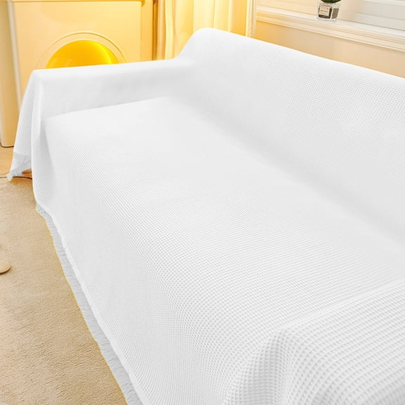 EDHITNR Chunky Knit Sofa Towel Cover Cloth Full Cover Sofa Cushion Cover Blanket Spandex, 35.4x70.86in Stretchable Furniture Protector for Couch Bed, Yellow White Gray, White
