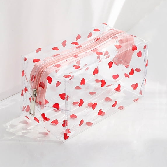 EDHITNR Clear Makeup Bag, Transparent Travel Cosmetic Bag with Flower Print, Portable Mini Wash Storage Bags for Women Toiletries Zipper Organizer