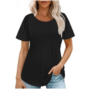 EDHITNR Clearance Under 10 Women Tee Shirts, Womens T Shirts Loose Fitted, Shirts For Women Trendy, Fashion Women's Casual Short Sleeved Round Neck Solid Color Top
