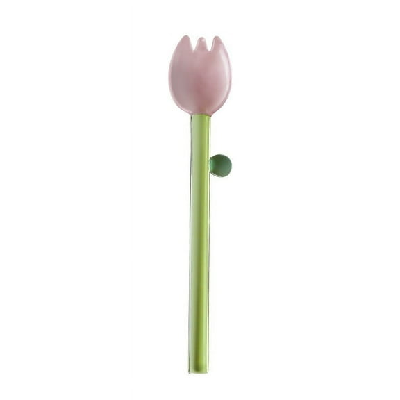 EDHITNR Colorful Sunflower Ice Cream Dessert Stirring Spoon, Borosilicate Glass Long Handle Cute Drink Stirrer, Cocktail Sticks Coffee Stir Sticks for Beverages Lemonade Iced Tea, Pink