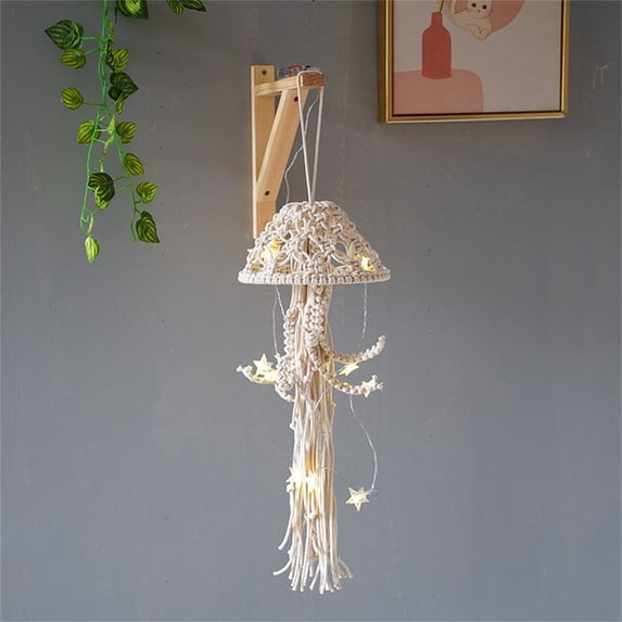 EDHITNR Cotton Rope Woven Wall Hanging, Hand-Woven Bohemian Macrame Decor for Bedroom Living Room, Beige White Ethnic Tapestry Nursery KidsRoom Aerial Ornament 20x55cm