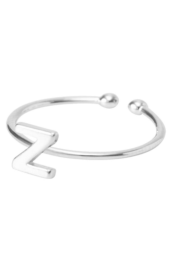 Custom Initial Letter Alphabet Name Ring, Personalized Plated Open Adjustable Ring, Initial Name Ring for Women Men Jewelry Gift, Silver
