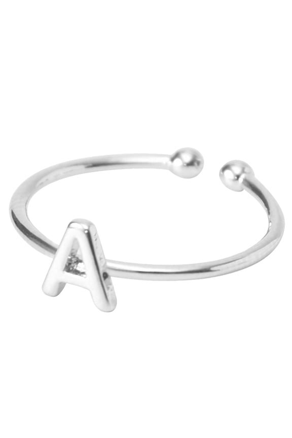 Custom Initial Letter Alphabet Name Ring, Personalized Plated Open Adjustable Ring, Initial Name Ring for Women Men Jewelry Gift, Silver