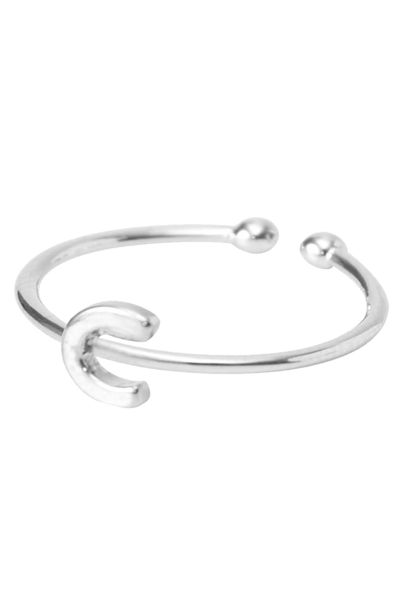 Custom Initial Letter Alphabet Name Ring, Personalized Plated Open Adjustable Ring, Initial Name Ring for Women Men Jewelry Gift, Silver