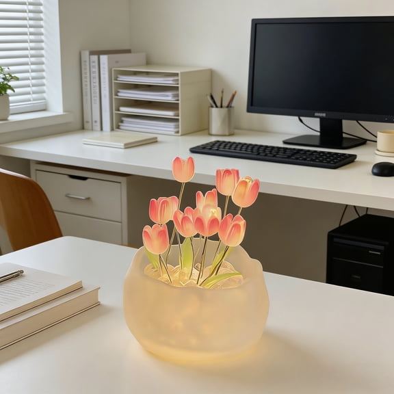EDHITNR DIY Pumpkin Night Light, Glass Lamp with LED Flowers Romantic Table Decor for Halloween Thanksgiving Fall Home Gift