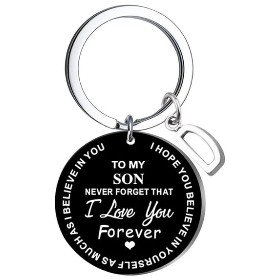EDHITNR DIY To My Son Keychain, Stainless Steel Last Name Letter Keychain for Boys, Personalized 26 Letter Initial Keychain Gift for Men Women, Black
