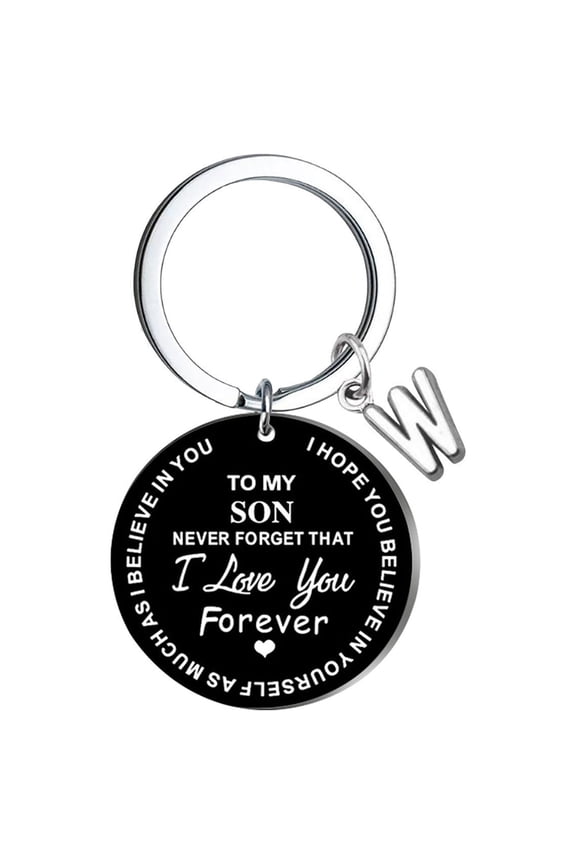 DIY To My Son Keychain, Stainless Steel Last Name Letter Keychain for Boys, Personalized 26 Letter Initial Keychain Gift for Men Women, Black