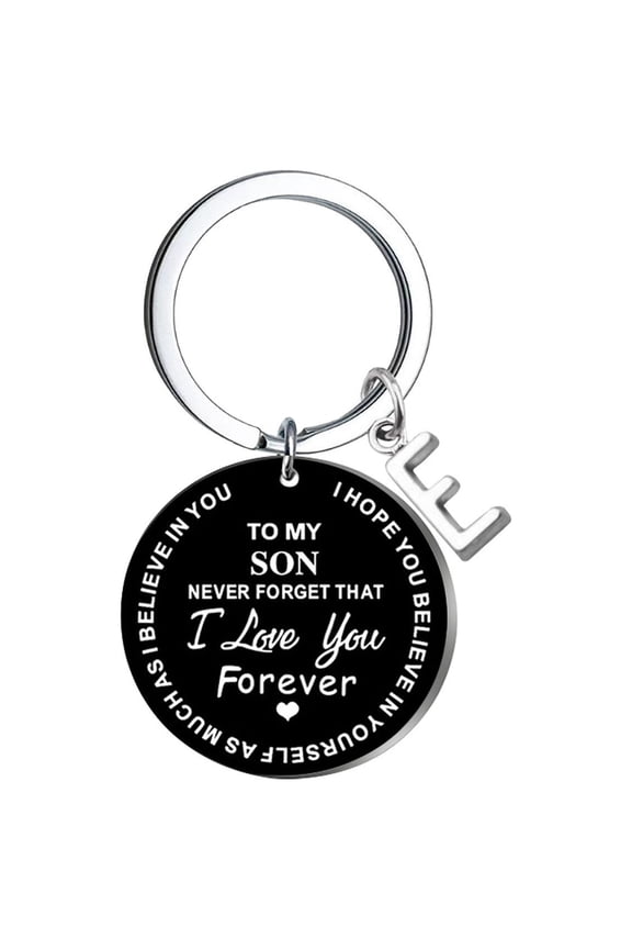 DIY To My Son Keychain, Stainless Steel Last Name Letter Keychain for Boys, Personalized 26 Letter Initial Keychain Gift for Men Women, Black