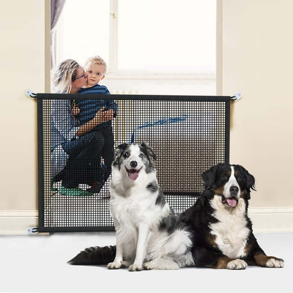 EDHITNR Dog Gate, Pet Barrier Net for Doorways and Stairs, Removable Isolation Fence with Hooks, Puppy Playpen Safety Enclosure for Indoor Use Corridor Hallway Fireplace