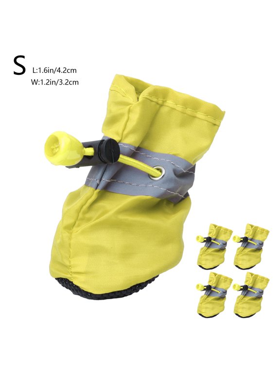 Dog Shoes Paw Protector, Waterproof Non Slip Dog Booties with Reflective Straps, Puppy Boots for Small Dogs Walking Running Winter Summer 4PC, Yellow