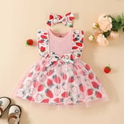 EDHITNR Dresses for Baby Girls Fashion Fruits Pattern Sleeveless Dress Leisure Crew Neck Slim Fit Vacation Dresses Summer Outfits for Preppy Clothes Dresses for Girls