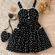EDHITNR Dresses for Baby Girls Fashion Hearts Pattern Casual Dress Slim Fit Crew Neck Comfort Waist Dresses Summer Outfits for Preppy Clothes Dresses for Girls