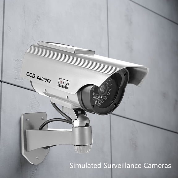 EDHITNR Dummy Fake Camera Security Outdoor Powered Simulated Surveillance Cameras with 1 Flashing Red LED, Fake Dome Camera for Home Businesses Security Indoor Outdoor, Silver