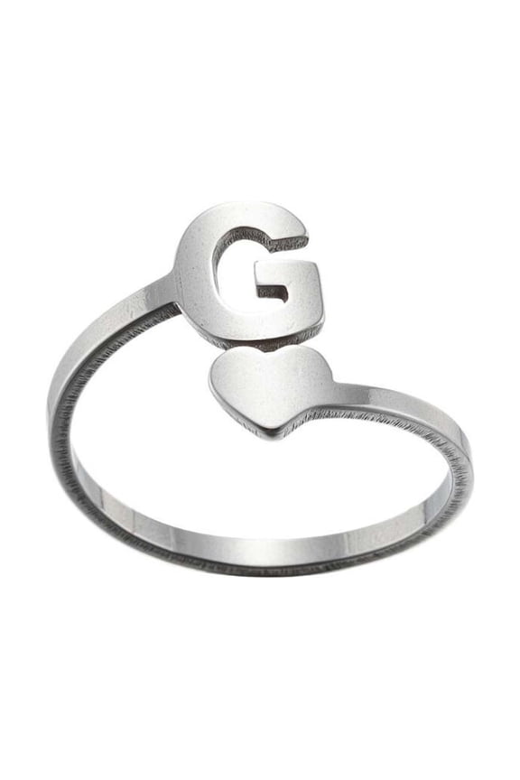 Fashion 26 English Letter Opening Rings, Adjustable Stainless Steel Alloy Jewelry, Personalized Name Initial Necklace for Women Party Date Engagement Gift, Silver