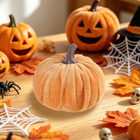 EDHITNR Faux Flocked Pumpkins Fabric Artificial Pumpkins, Fall Thanksgiving Decorations Home Table Shelf Decor Props, Plastic Simulation Pumpkin for Festive Vibes Interior Layout, Yellow