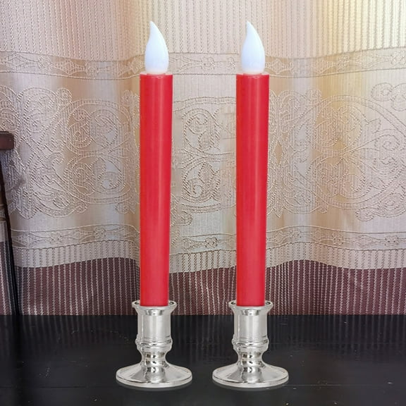 EDHITNR Flickering Flame Simulation Candle, Plastic Long Rod LED Electronic Candle, Flameless Decorative Night Light for Home Restaurant Holiday, Red