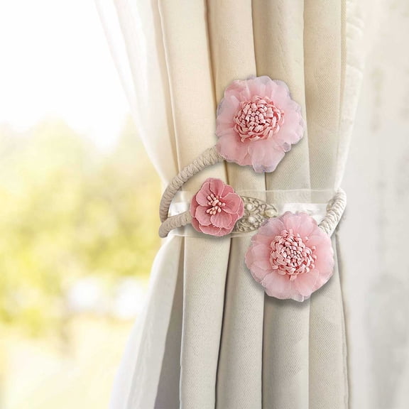 EDHITNR Floral Curtain Tiebacks, Vintage Curtain Buckle Ties, Decorative Curtain Holdbacks for Living Room Drapes Window Punching Accessories, Pink