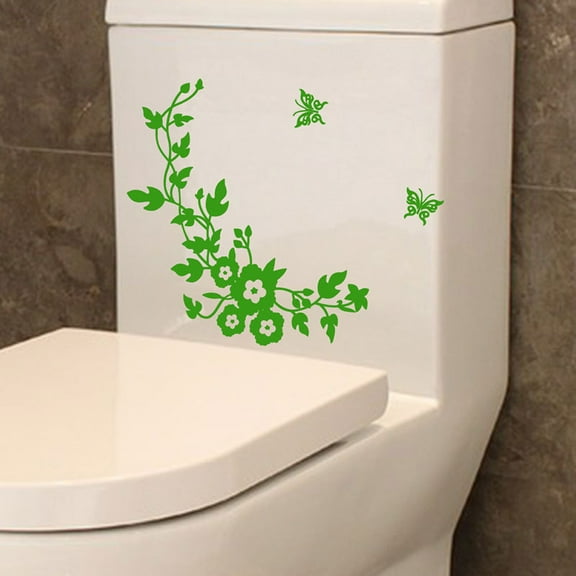 EDHITNR Floral Toilet Seat Sticker, Removable Bathroom Wall Decal Decor Mural, Waterproof PVC Vinyl Art for Home Kitchen Window Glass Door, Green