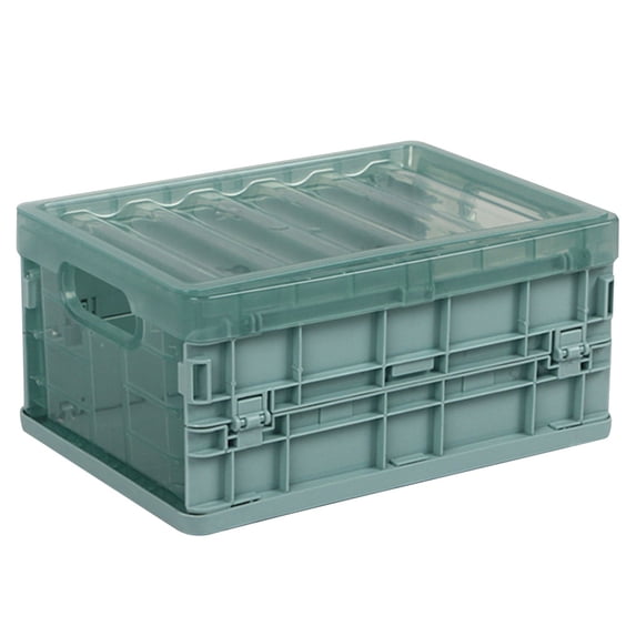 EDHITNR Foldable Storage Box, Plastic Folding Organizer Bin with Lid, Stackable Collapsible Container Basket for Home Closet Car Trunk, Blue