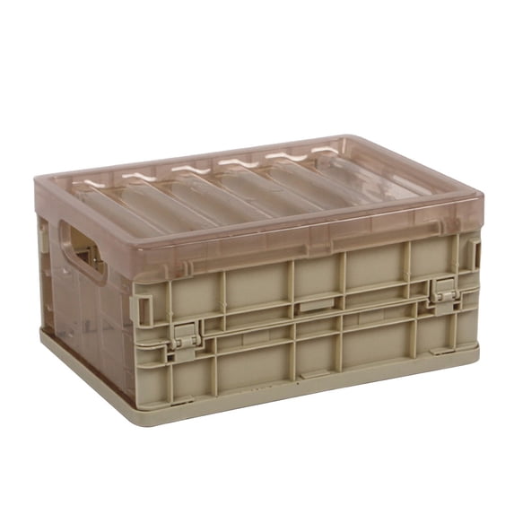 EDHITNR Foldable Storage Box, Plastic Folding Organizer Bin with Lid, Stackable Collapsible Container Basket for Home Closet Car Trunk, Khaki