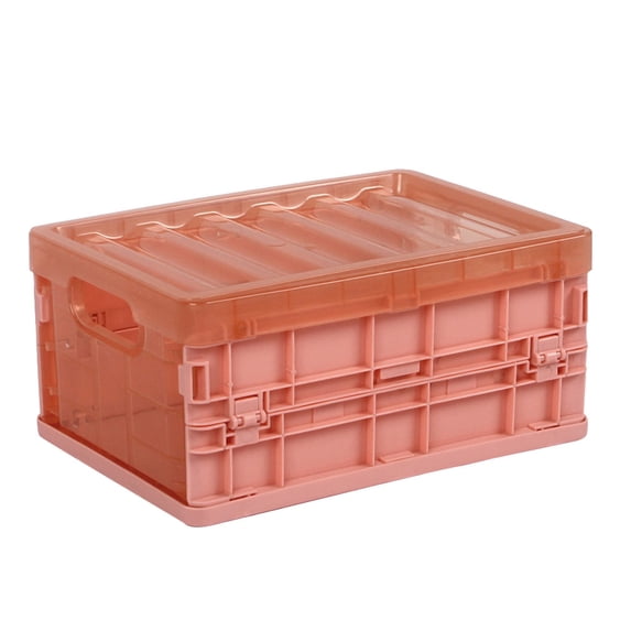 EDHITNR Foldable Storage Box, Plastic Folding Organizer Bin with Lid, Stackable Collapsible Container Basket for Home Closet Car Trunk, Pink