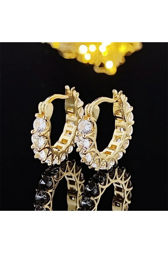 French Full-Studded Zirconia Earrings, Elegant Lace Wedding & Dating Earrings for Women, Lightweight Copper Fashion Jewelry Gift for Valentine's Christmas Party, Gold