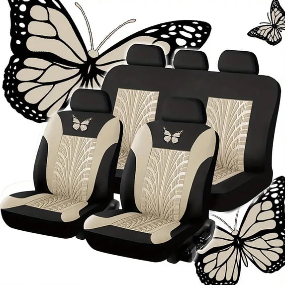 EDHITNR Full Set Of Car Seat Covers, Universal Embroidered 5-Seater 9-Piece Car Seat Cover Set, Memory Silk Wadding Nonslip Rubber Bottom Comfortable Breathable Car Seat Cushions for Long Drives,
