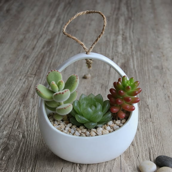 EDHITNR Garden Wall Mounted Flower Pot Ceramic Pot for Home Decor, White Matte Finish Planter with Irregular Notches 7.08x6.10 Inch Wall Hanging Holder for Small Plants Asparagus Ferns