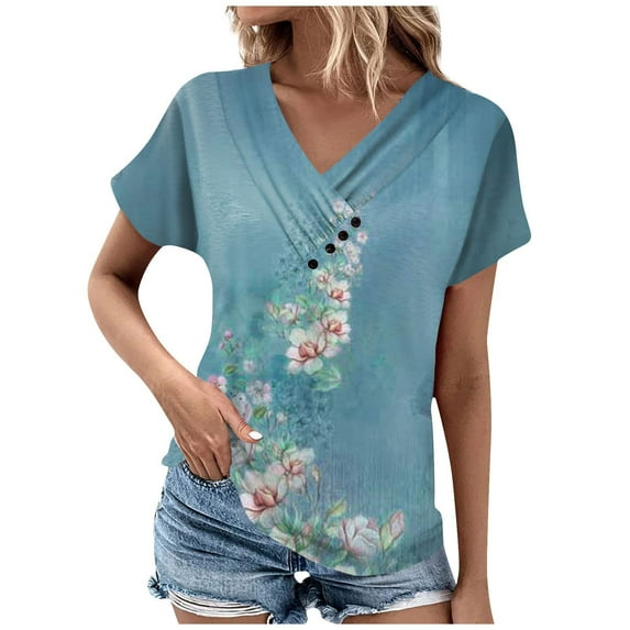 XWSHYW Summer Tops for Women 2024 Women Dressy Casual Sexy Trendy V Neck Short Sleeve T-Shirts Summer Tunic Tops, Sizes S-2XL
