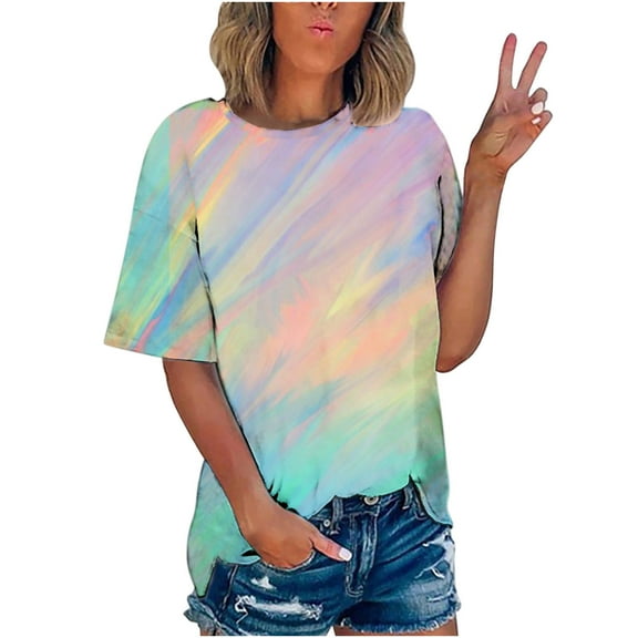 XWSHYW Going out Tops for Women Women's Short Sleeve Round Neck Casual Tops Fashion Printed T-Shirt Blouse, Sizes S-5XL