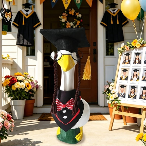 EDHITNR Graduation Season Decorative Goose Ornament for Outdoor Lawn Porch, Goose Graduation Cap Outfit Set for Graduation Parties 21.65 Inch Yellow Red Goose Decor with Hat Sunglasses