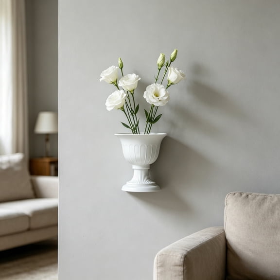 EDHITNR Half Wall Vase European Style Art Picture Flower Pot Planter, Canvas Board Hand Painted Floral Vase Wall Decor Wall Mounted Semi Circular Vase for Dried Artificial Flowers Living Room