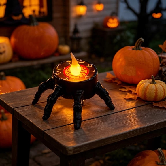 EDHITNR Halloween Ghost Hand Lantern, Skeleton Hand Ornament Glowing Eyeball Mood Light, Spooky Flameless LED Candle Decor for Party Table Centerpiece Props Black White Plastic