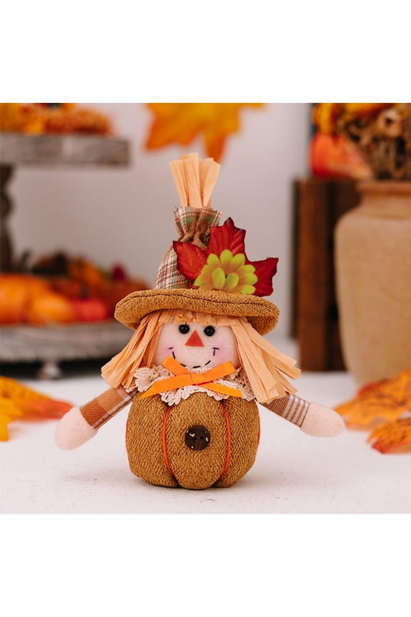 Harvest Season Scarecrow Doll Pendant Cotton Mini Pumpkin Doll Fall Ornament, 8.26x7.08x1.57in Thanksgiving Dwarf Decoration for Bag Keychain Home Decor