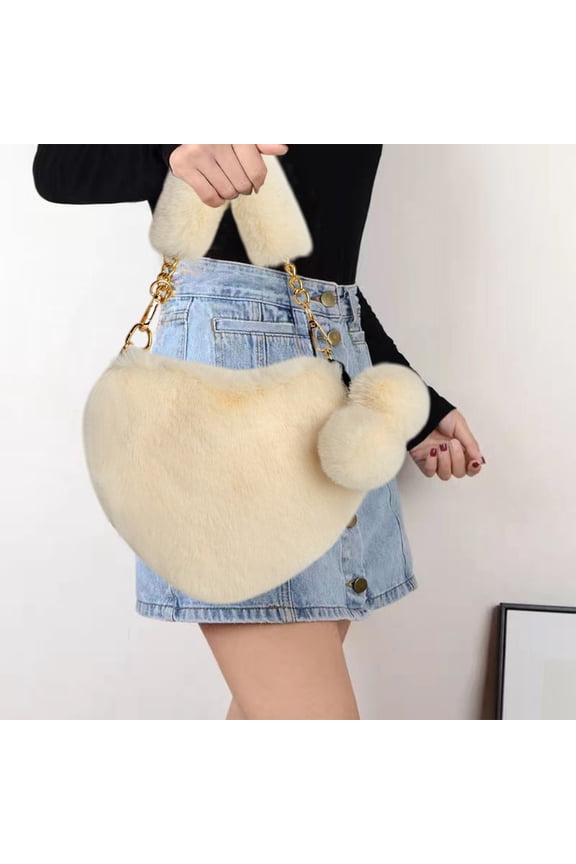 Heart Shaped Crossbody Bag, Cute Chain Shoulder Handbag for Women, Fashion Heart Purse with Zip Closure for Daily Use Special Events, White