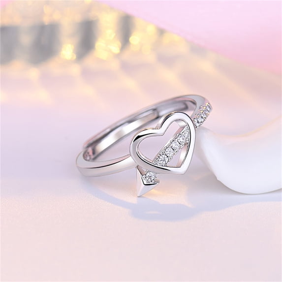 EDHITNR Heart-Shaped Spinning Ring, Adjustable Cubic Zirconia Fashion Jewelry, Mysterious Spinner Ring Gift for Women Men Teens Birthday Christmas Valentine, Silver