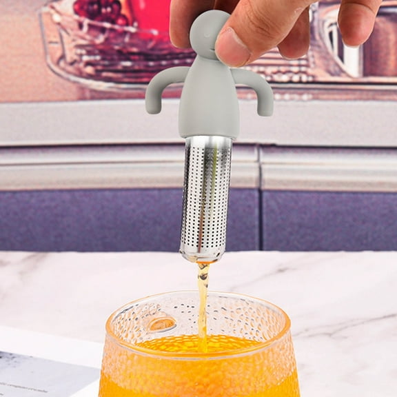 EDHITNR Human Shaped Tea Infuser, 304 Stainless Steel Tea Filter with Silicone Handle, Creative Tea Making Machine for Loose Leaf Tea, Double Ear Hanging Design for Mugs Glasses, Gray