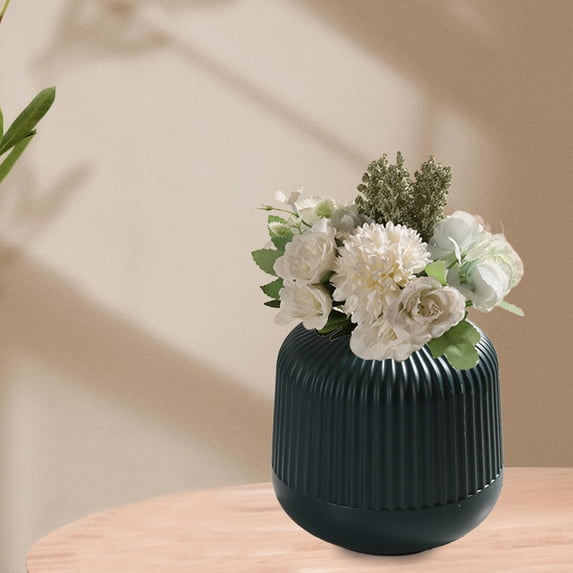 EDHITNR Imitation Porcelain Vase Unique Wavy Groove Design Flower Pot for Dry Wet Flowers, 5.51x3.34x3.34in Small Decorative Container for Home Desktop Balcony, Blue