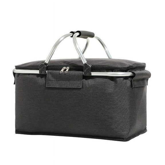 EDHITNR Insulated Cooler Bag with Aluminium Frame Portable Cooler Basket for Picnic Camping BBQ Sporting Events, Folding Cooler with Comfortable Handle Double Zipper for Home Shopping Travel