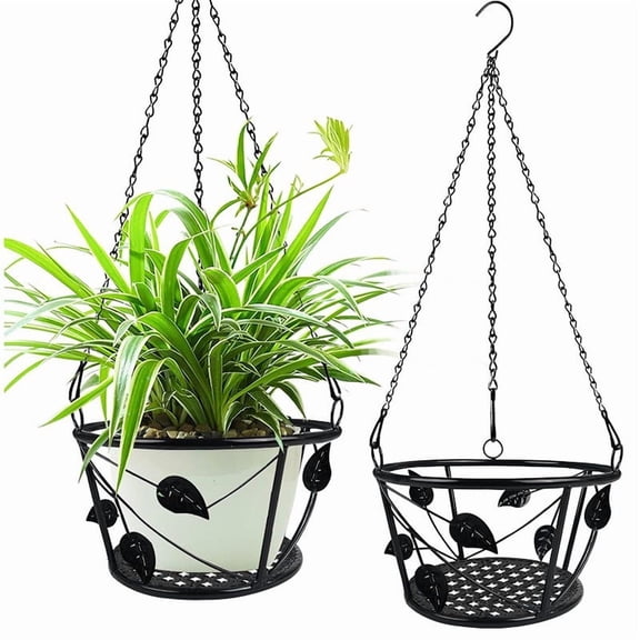 EDHITNR Ironwork Flower Leaf Hanging Basket Metal Pot Hanger for Balcony, Durable Chain Hanging Flower Rack with Easy Installation Stylish Display for Patio Garden