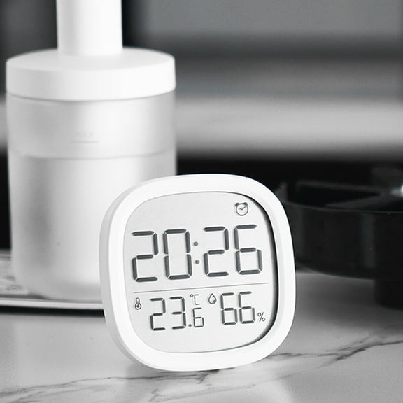 EDHITNR LCD Screen Concise Clock Multifunctional Temperature Humidity Electronic Clock with Magnetic Suction, Slim Alarm Clock for Bedroom Kitchen Office, Desktop Wall Mounted Clock,White