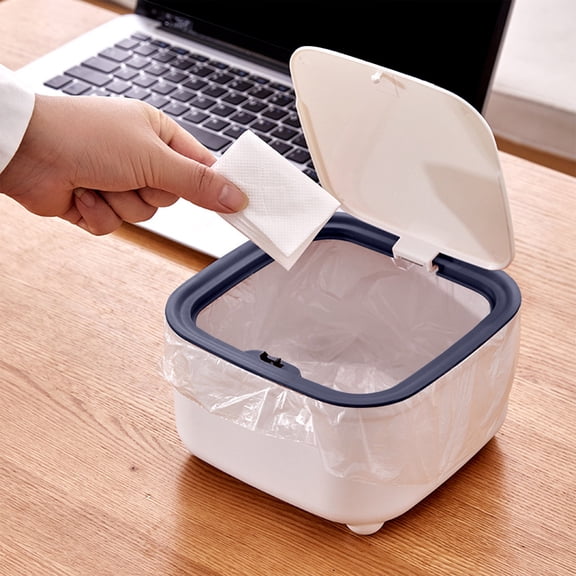 EDHITNR Large Capacity Bathroom Trash Round Thickened Wastebasket with Push Open Lid, Space Saving Slim Design for Living Room Office Desk Easy Clean Small Garbage Bin for Home