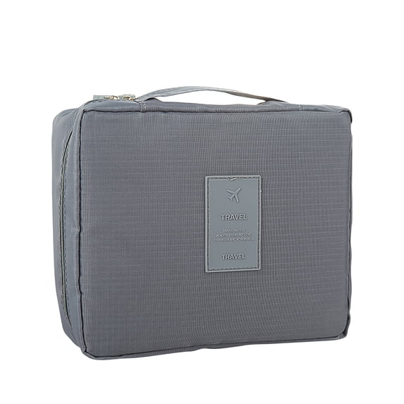 EDHITNR Large Capacity Travel Toiletry Bag, Waterproof Cosmetic Organizer with Separate Compartments, Hanging Hooks Double Zippers for Bathroom Shower Gym Camping, Gray
