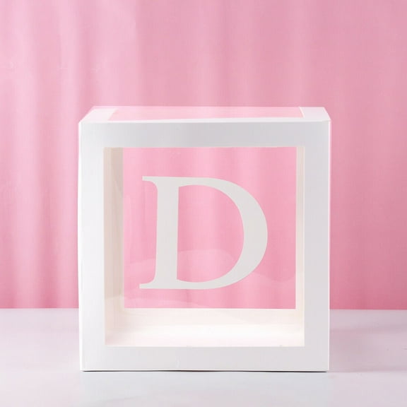 EDHITNR Large Clear Letter Gift Boxes, 11.81 Inch Transparent Party Decoration Cube, Personalized Birthday Baby Shower Wedding Theme Decor with Capital Alphabet Letters, White
