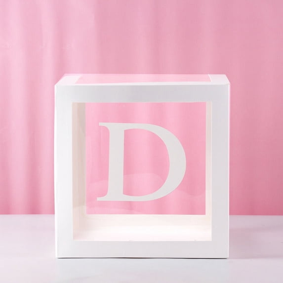 EDHITNR Large Clear Letter Gift Boxes, 11.81 Inch Transparent Party Decoration Cube, Personalized Birthday Baby Shower Wedding Theme Decor with Capital Alphabet Letters, White
